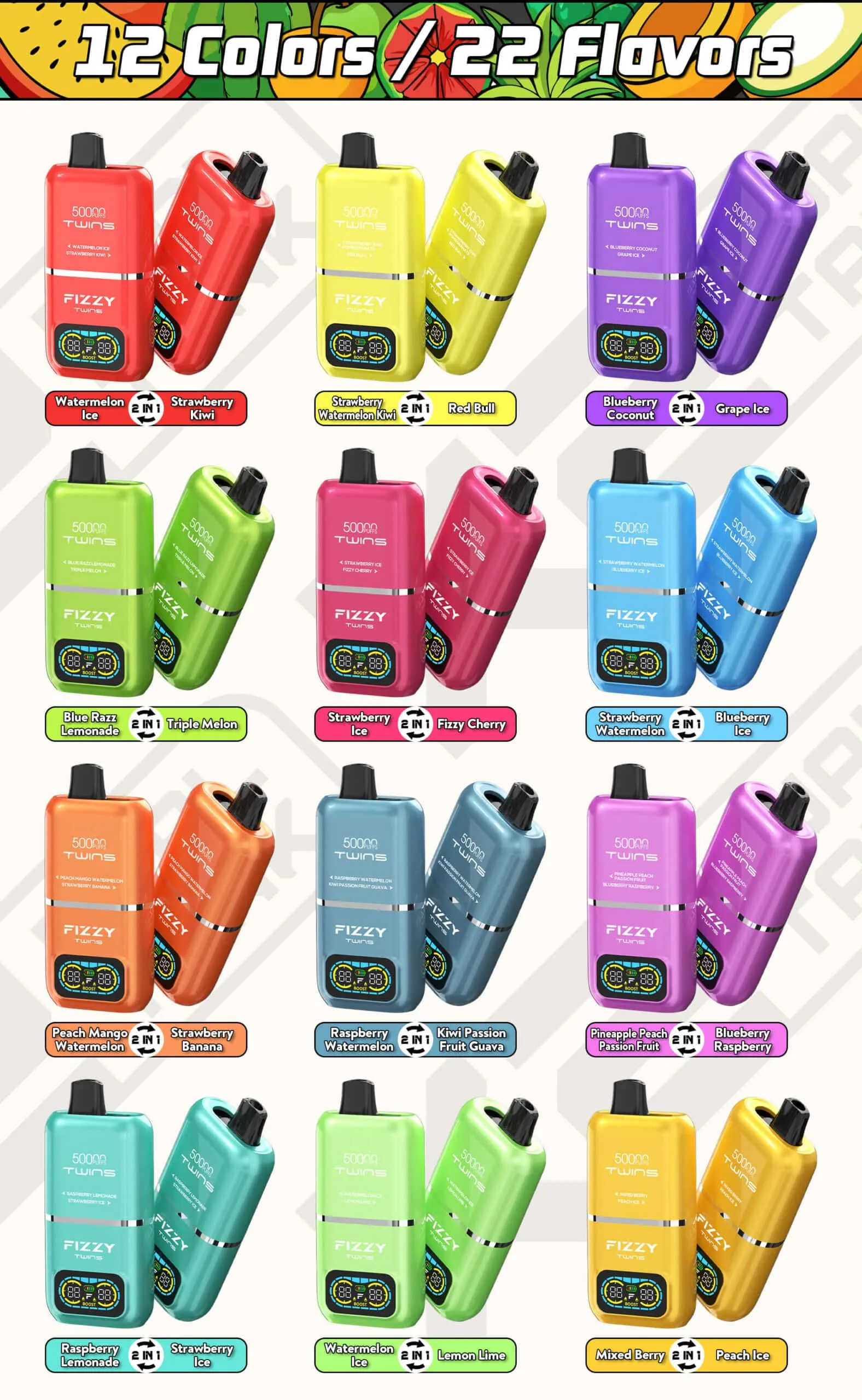 Fizzy Twins 50000 Puffs Disposable Vape Flavors